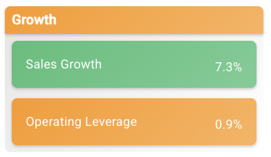 Growth scorecard showing revenue and operating leverage